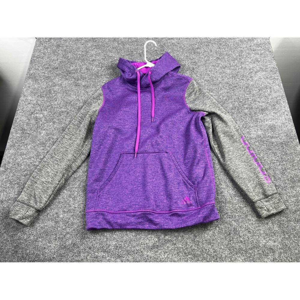 Adidas Climawarm Hoodie Womens Purple Grey Heathered Pullover Thumbhole Logo